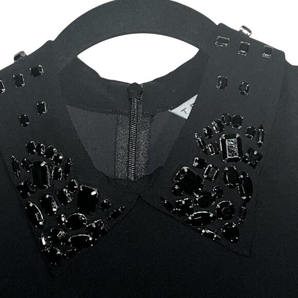 Trina Turk Black Jeweled Beaded-Collar Shift Dress Size 4 Long Sleeve - Picture 4 of 8